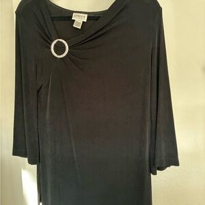 Chico's Black Wrap-Neck Top with Silver Accent Ring